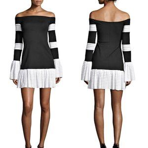 Alexis Miggy Formal Mini Dress Off Shoulder Knit Ruffle Bell Sleeve Size Small